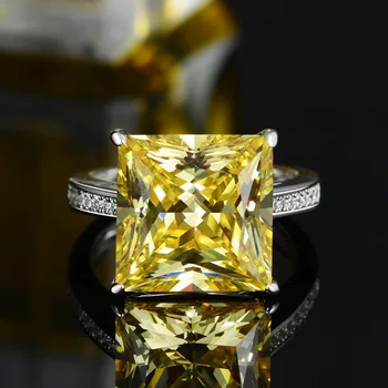 

Women 925 sterling silver big square Cultivating diamond citrine cristal pink/sapphire gemstone rings wedding party jewelry