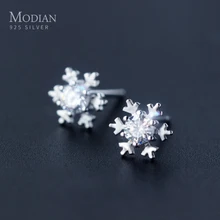 Modian зимние простые Снежинки 3 цвета прозрачные CZ Ювелирные изделия Мода 925 стерлингового серебра свадебные серьги гвоздики для женщин Brincos