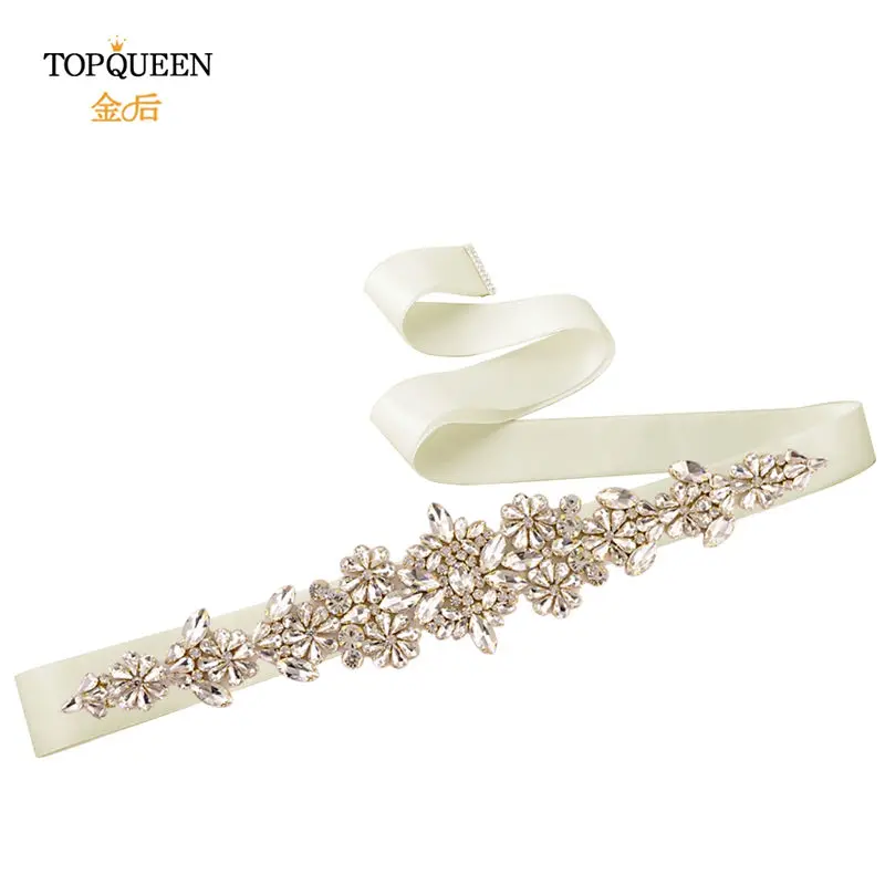 TOPQUEEN S325-G Свадебный ремень Золотой горный хрусталь отделка ремня вечернее платье пояс золотой пояс кристаллы для свадебного платья Пояс Свадебный золотой пояс - Цвет: off-white