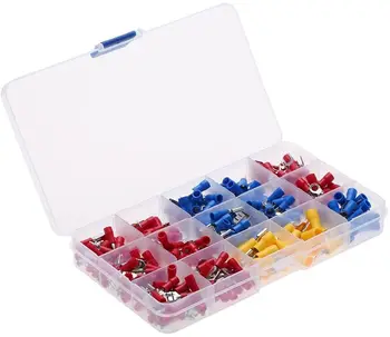 

280Pcs Assorted Insulated Spade Crimp Terminal Butt Electrical Wire Cold-Pressure Terminal Set Red Blue Yellow with Box
