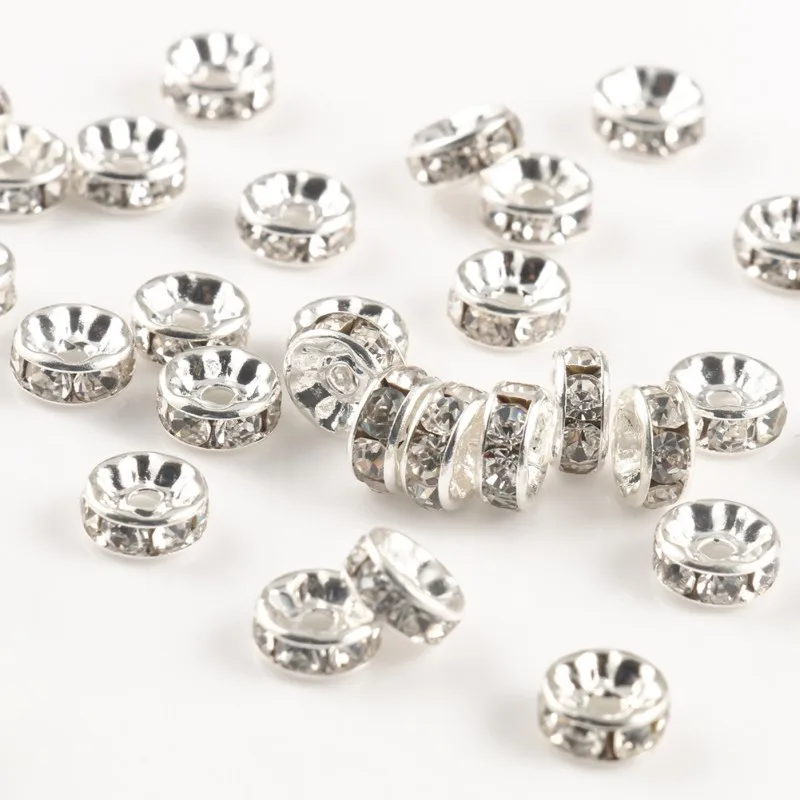 50 шт./лот 4, 6, 8, 10 мм, стразы, круглые свободные бусины-разделители со стразами для изготовления ювелирных изделий, браслет, ожерелье, аксессуары
