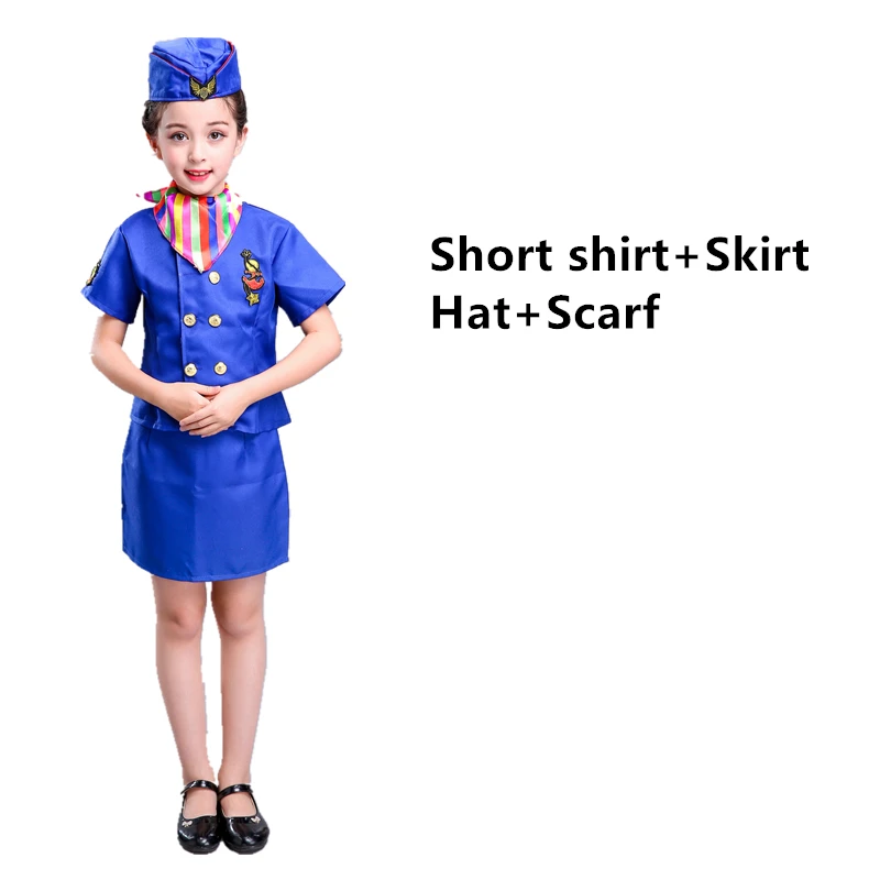 Short set 2 Костюм стюардессы для девочек, для детей, для Хэллоуина, косплей, стюардессы, униформа для стюарда, вечерние костюмы для выступлений для девочек, 100-160 см - Цвет: Short set 2