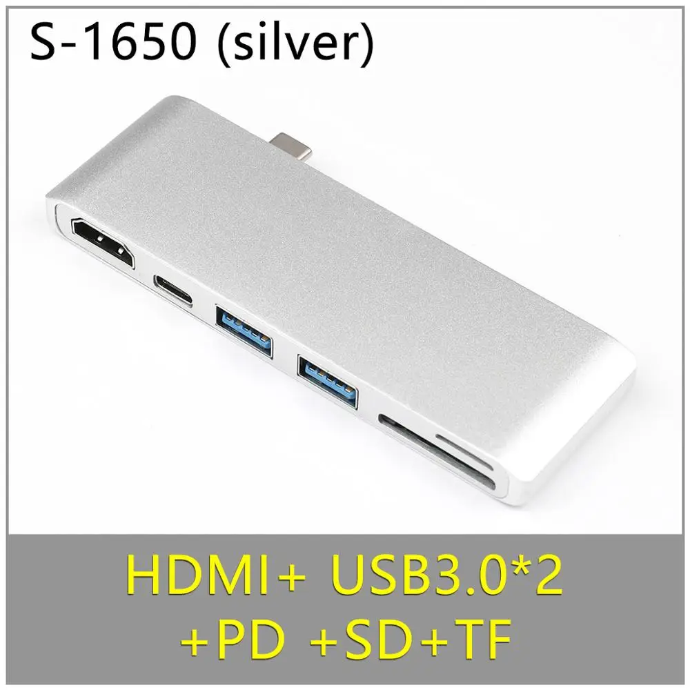 USB C концентратор USB 3,0 разветвитель адаптер Thunderbolt 3 концентратор+ TF SD слот type-C порт передачи данных HDMI концентратор для Macbook Pro/Air 13 15 дюймов - Цвет: TC-1650-17