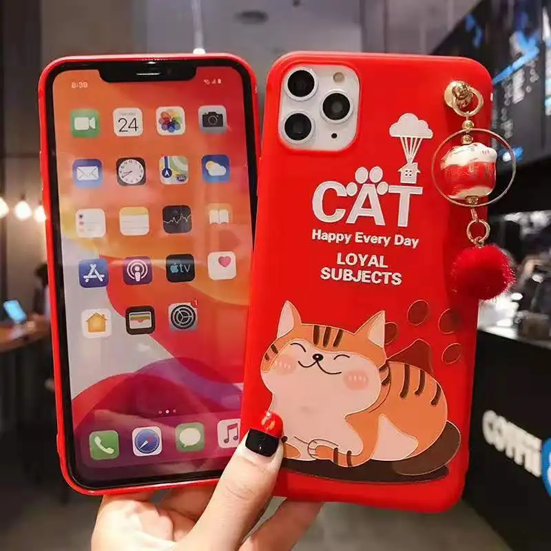 Чехол для iPhone 11 pro Max Lucky Cat, милая задняя крышка для iPhone 11 X XS Max XR 6 7 8plus Maneki Neko Shell+ подвеска