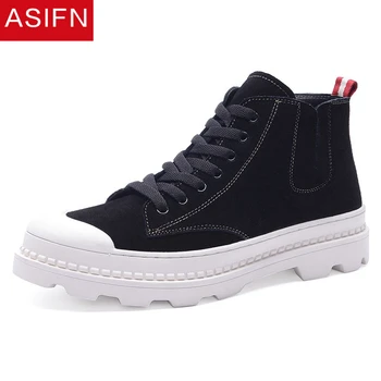 

ASIFN Men Boots with Fur Genuine Leather men's Shoes Casual Male Man Autumn Winter Anti-skidding Chelsea Boots Lace Up Outdoor