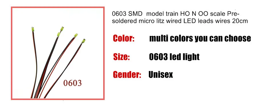 0603 SMD модель train HO N OO шкала предварительно спаянная micro litz проводной светодиодный провод 20 см