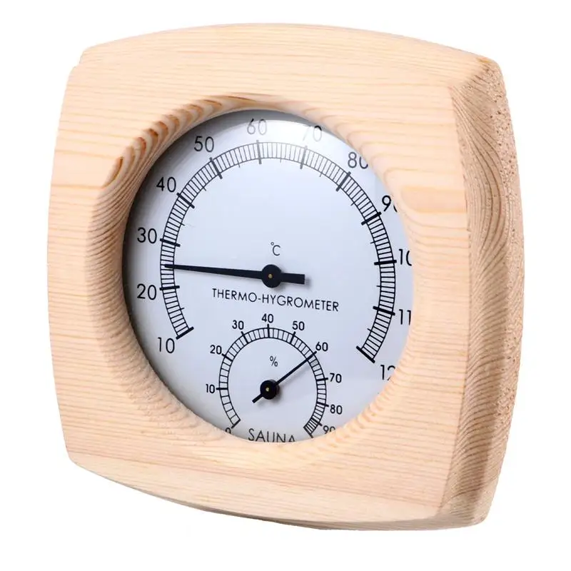 US Wooden Stainless Steel Edge Sauna Room Thermometer Hygrometer Clock Wet Meter 