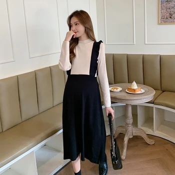 

Pregnant women's autumn and winter thickened core-spun yarn fashion age reduction two-piece dress Knitted skirt