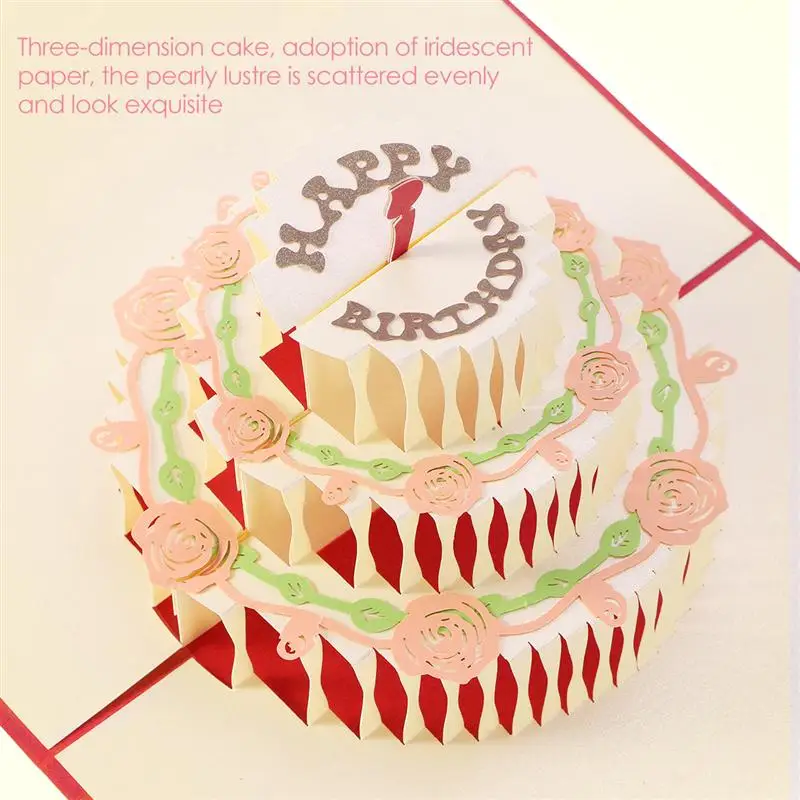  1pc 3D Colorful Paper Sculpture Birthday Card Birthday Cake Pop Up Greeting Cards Happy Birthday Ca - 4000097431195