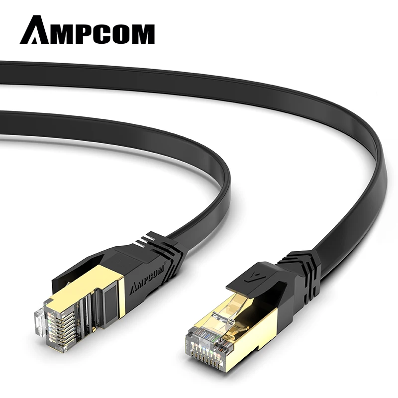 Сетевой кабель AMPCOM RJ45 Cat7 Lan STP RJ 45 плоский Ethernet Кабель соединительный шнур для