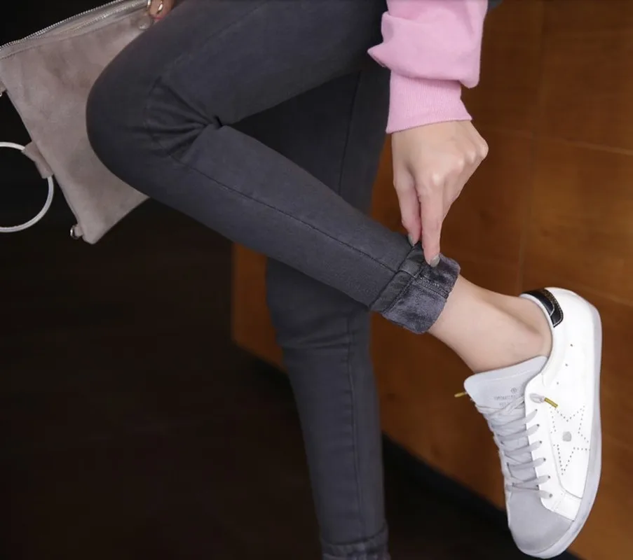 Black Plus Velvet Thicken Jeans Woman Autumn High Waist Jeans Femme Long Pencil Pants Women Warm Denim Winter Ladies Jeans-85