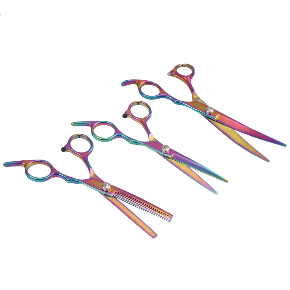 Proster 4 pcs For Dog Grooming Cutting Thinning Curved Shears Comb Kit Pet Hair Scissors Set Straight Scissors