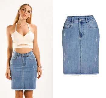 

New Women's Summer High Waist Denim Skirts Skinny Slim Fit Sexy Package Hip Skirts Female Fashion Tassels Skirts Womens D488