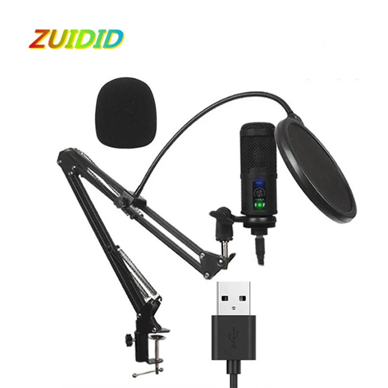 ZUIDID USB Microphone Kit Professional POP Filter Stand Podcast Condenser Mic for PC Karaoke Youtube Studio Recording Headphone