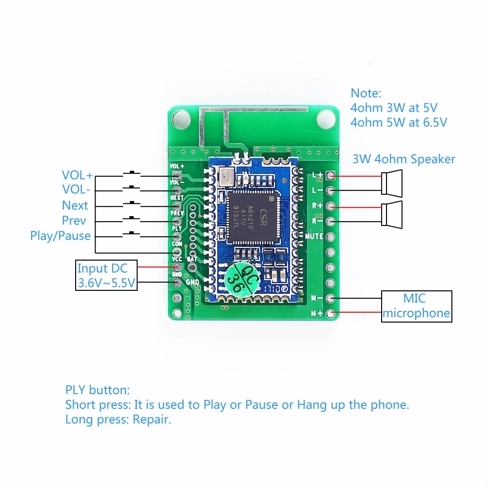 BLE 4,2 Bluetooth усилитель беспроводной приемник модуль 5 Вт* 2 без потерь HIFI Цифровой усилитель модуль низкой мощности APTXLL