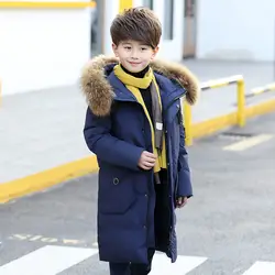 2019 г. Детские пальто меховая Толстовка длинное Детское пальто теплый пуховик зимняя куртка для мальчиков ветрозащитная парка для больших