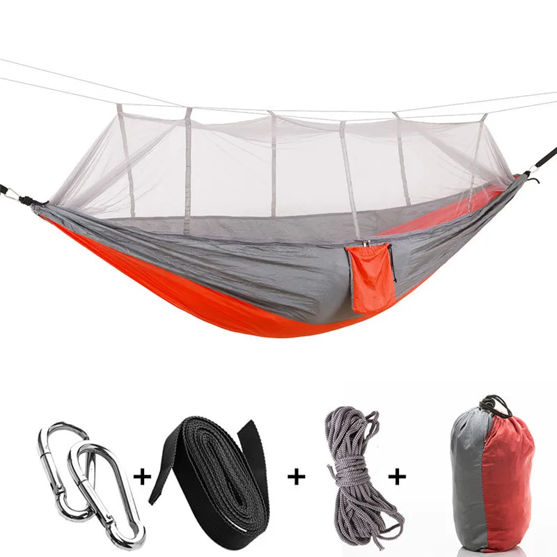 260x140cm Camping Hammock with Mosquito Net Double Travel Hanging Sleeping Bed Swing with Tree Straps for Travel Survival Garden outdoor furniture discount