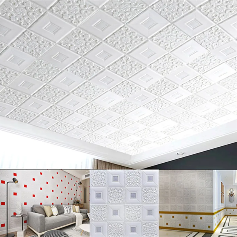 3D Wall Stickers Ceiling Sticker Roof Foam Wallpaper Stereo DIY TV Background Decoration Decor | Дом и сад