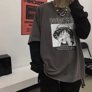 

Black Luffy Suits Tshirt Streetwear Men Japanese Punk Oversized T Shirt Funny Casual Couple Autumn Harajuku One Piece T Shirt