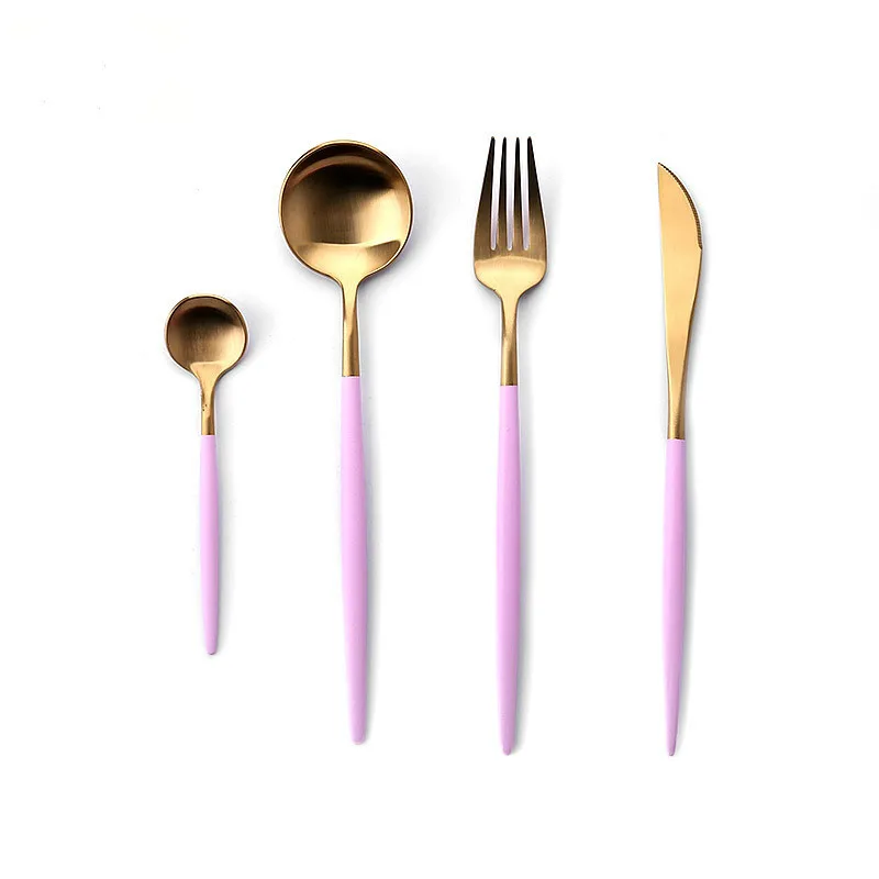 Hot Sale Matte Black Cutlery Set Silverware Set 304 Stainless Steel Dinnerware Set Spoons Forks and Knives Drop Shipping - Цвет: rose gold