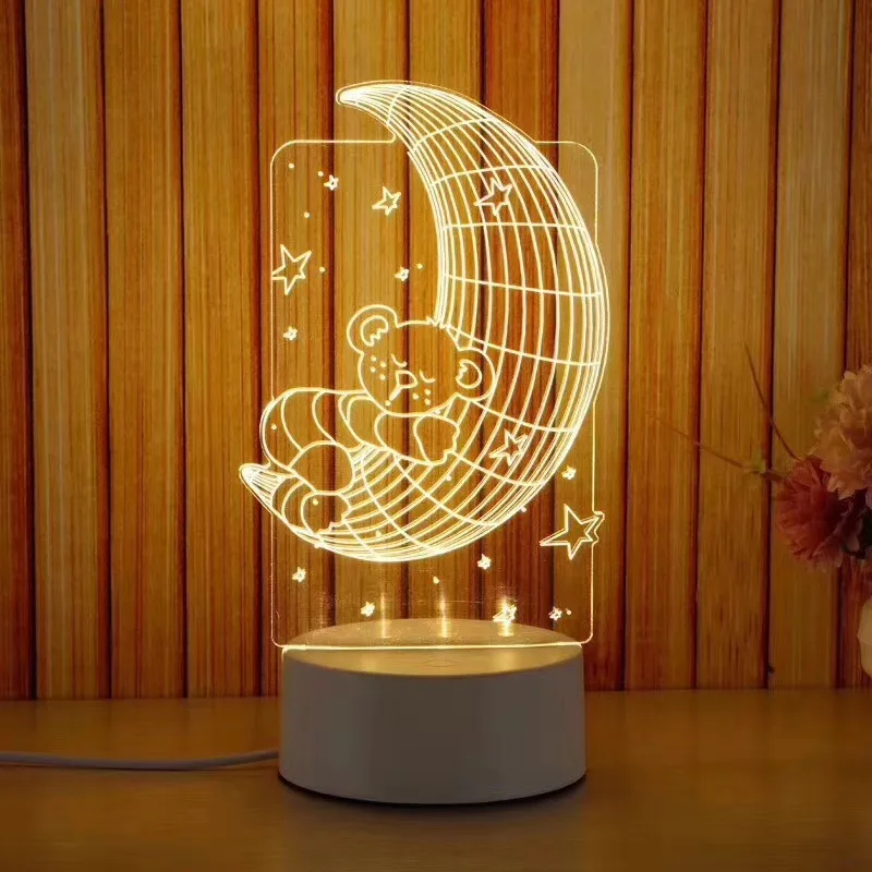Подарок на день Святого Валентина 3D лампа USB акриловые огни любовь подарок вечерние подарок Подарок на годовщину подарок для подруги - Цвет: bear with moon