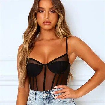 

Sexy Clubwear 2020 Women Romper See-through Lace perspective Bodysuit Backless Playsuit Sling V Neck Mesh Net Playsuits