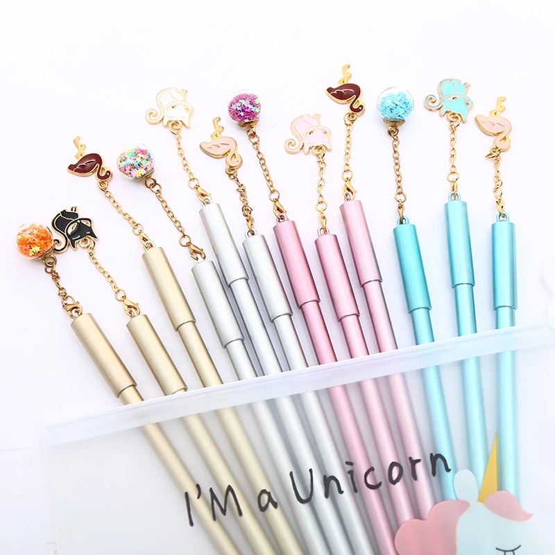 12Pcs/pack Creative Kawaii Gel Pen Black Cat We Bare Bear Cactus Unicorn Flamingo Christmas Gift Cute Stationery Store Ink Pens