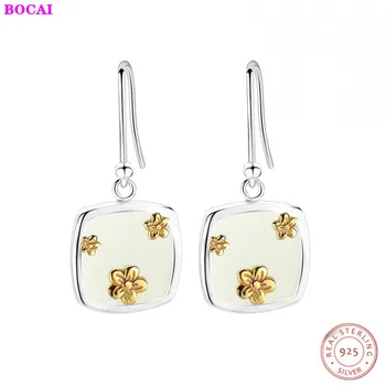 

S925 sterling silver earring for women plum natural stone retro Thai silver wild simple woman's pure silver 2020 newearrings