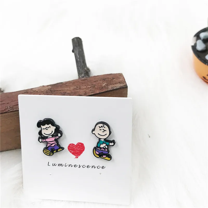 21 EUPNHY 1 Pair Cute Dogs Peanuts Hypoallergenic Earrings Cartoon Piercing Stud Earrings for Women Girls Small Earring Jewelry - Окраска металла: 21