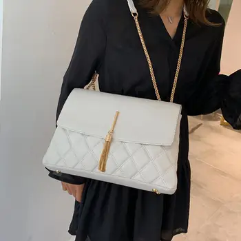 

Classic Plaid Casual Big Tote bag 2019 Fashion New Quality Leather Women's Designer Handbag Tassel Chain Shoulder Messenger Bags