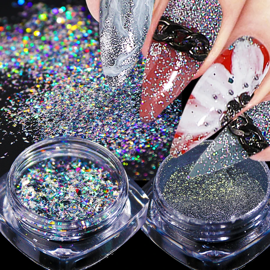 

8pc/Set Holographic Nail Glitter Powder Mixed Irregular Chrome Nail Powder Paillette Flake DIY Nail Art Manicure Decor LE1506-13