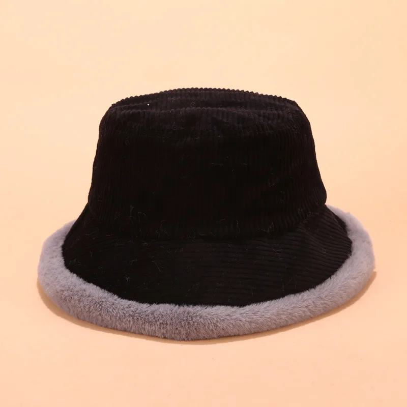 Осенняя и зимняя одноцветная модная Вельветовая утолщенная шапка, зимняя теплая шапка-ведро для женщин 130 - Цвет: Черный