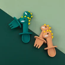 Ensemble d'alimentation pour enfants, dessin animé dinosaure cuillère fourchette sans FPA bébé, accessoires d'apprentissage, poignée courte facile à transporter 