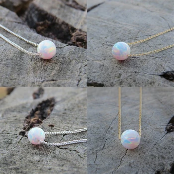 

Round Blue White Opal Pendant Necklaces Cubic Zirconia Circle Necklace Birthday Gifts A30