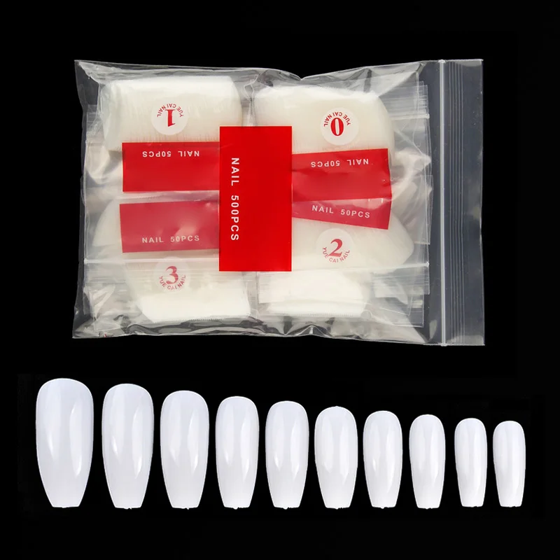BBTKH002White Bittb 500 шт белый/прозрачный/натуральный акрил накладные ногти длинные балерины форма гроба Французский полное покрытие накладные ногти - Цвет: BBTKH002White