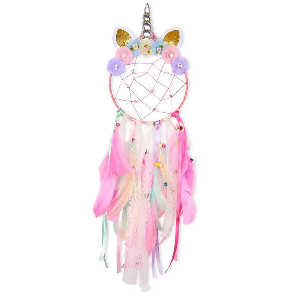 

Unicorn Dream Catcher Colorful Feather Dream Catchers Handmade Flowers Dream Catchers DIY Dream Catcher for Girls Kids
