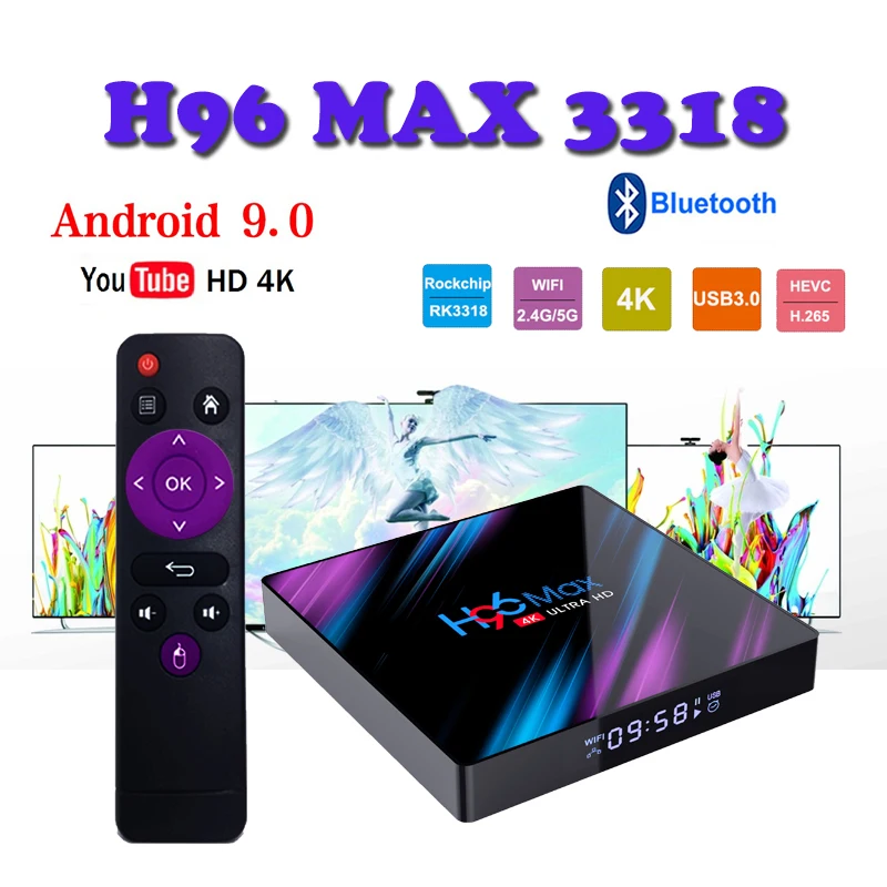

TV box smart console android 9.0 H96MAX 3318 4GB RAM 64GB H.265 USB3.0 media player tv boxes support Netflix YouTube iptv spain