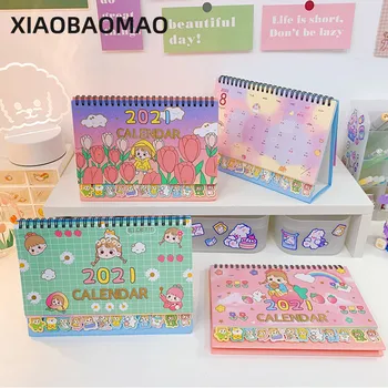 

2021 NEW Kawaii Girl Cartoon Calendar Coil Schedule Creative Desk Table Dates Reminder Timetable Planner