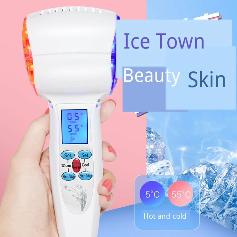Color Light Facial Aesthetics Therapy Acne Machine Ice Hot Compres Massager For Face Shrink Pores S
