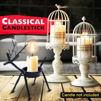 

Vintage Wrought Bird Cage Candlestick Hollow Candle Holder Stand Lantern Wedding Party Event Home Table Decoration