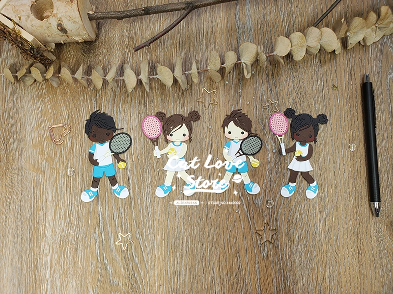 테니스 남자 여자 선수 금속 절단 다이 스크랩북 스텐실 다이 컷 카드 만들기 DIY 공예 엠보싱 2020 년 새로운 다이