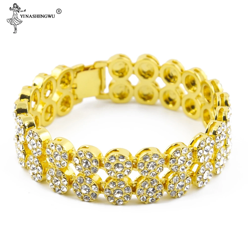 16 мм 8 дюймов хип хоп Bling Iced Out циркония двухрядный Круглый браслет Изысканные золотые серебряные цепи браслеты для мужчин и женщин ювелирные изделия Pulsera