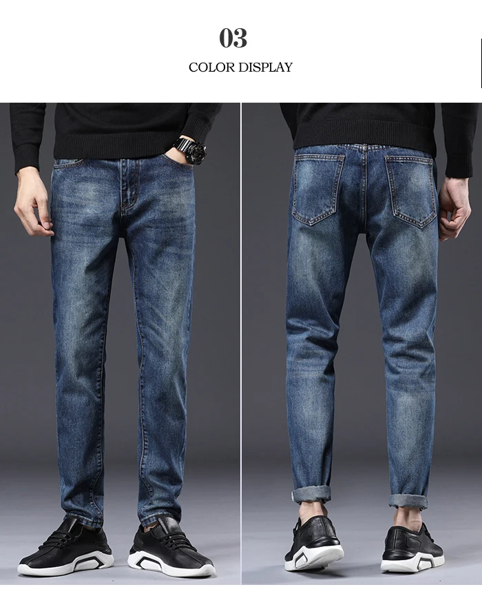 Зимние мужские теплые джинсы классический стиль модные повседневные Высококачественные Ретро Синие плотные джинсовые брюки мужские Брендовые брюки
