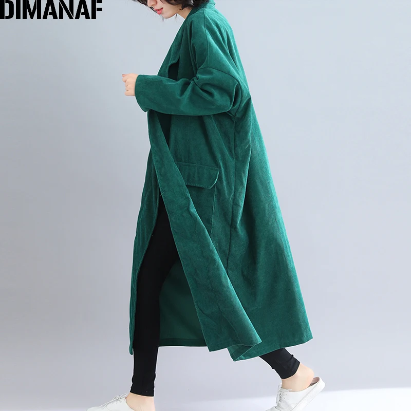 discount DIMANAF Women Jackets Plus Size Long Coat Corduroy Autumn Winter Big Size Cardigan Female Clothes L