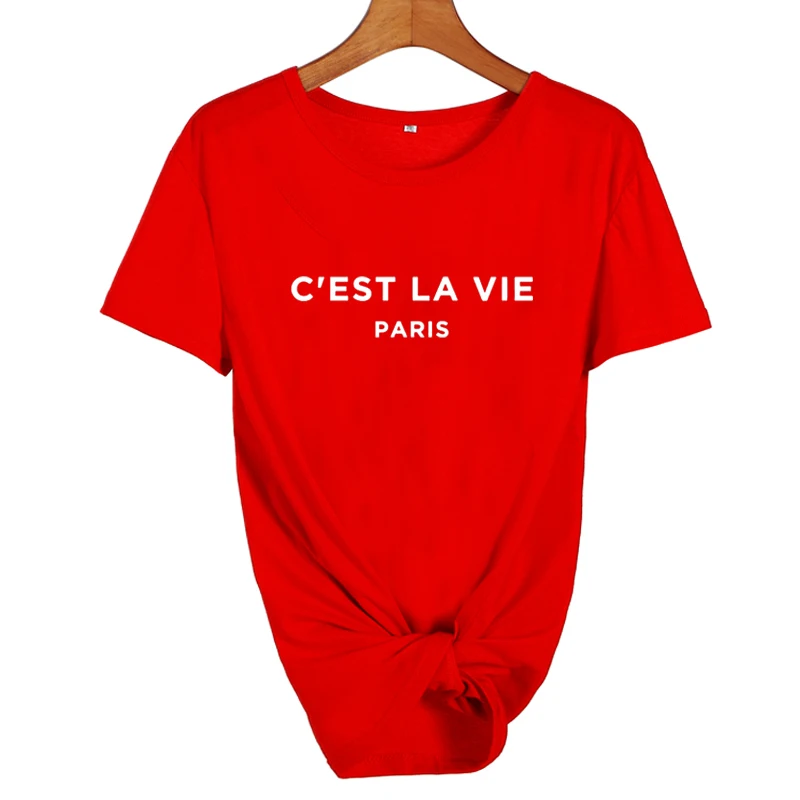 Женские футболки Cest La Vie French C'est La Vie, Cest La Vie, летняя модная женская одежда Tumblr футболка Femme Топы - Цвет: red-white