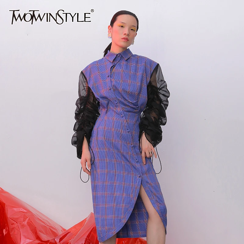 TWOTWINSTYLE женское фиолетовое клетчатое асимметричное Плиссированное Платье