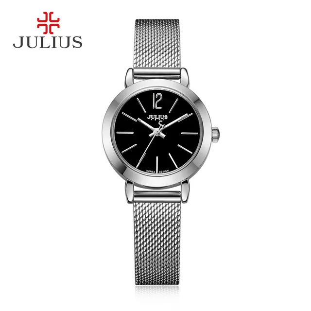 Silver Black JULIUS JA-732 Weibliche frauen Silber розовое золото Тон сетки Edelstahl Кварц Аналоговый вассердихт режим Uhr Повседневный Armbanduhr - Цвет: Silver Black