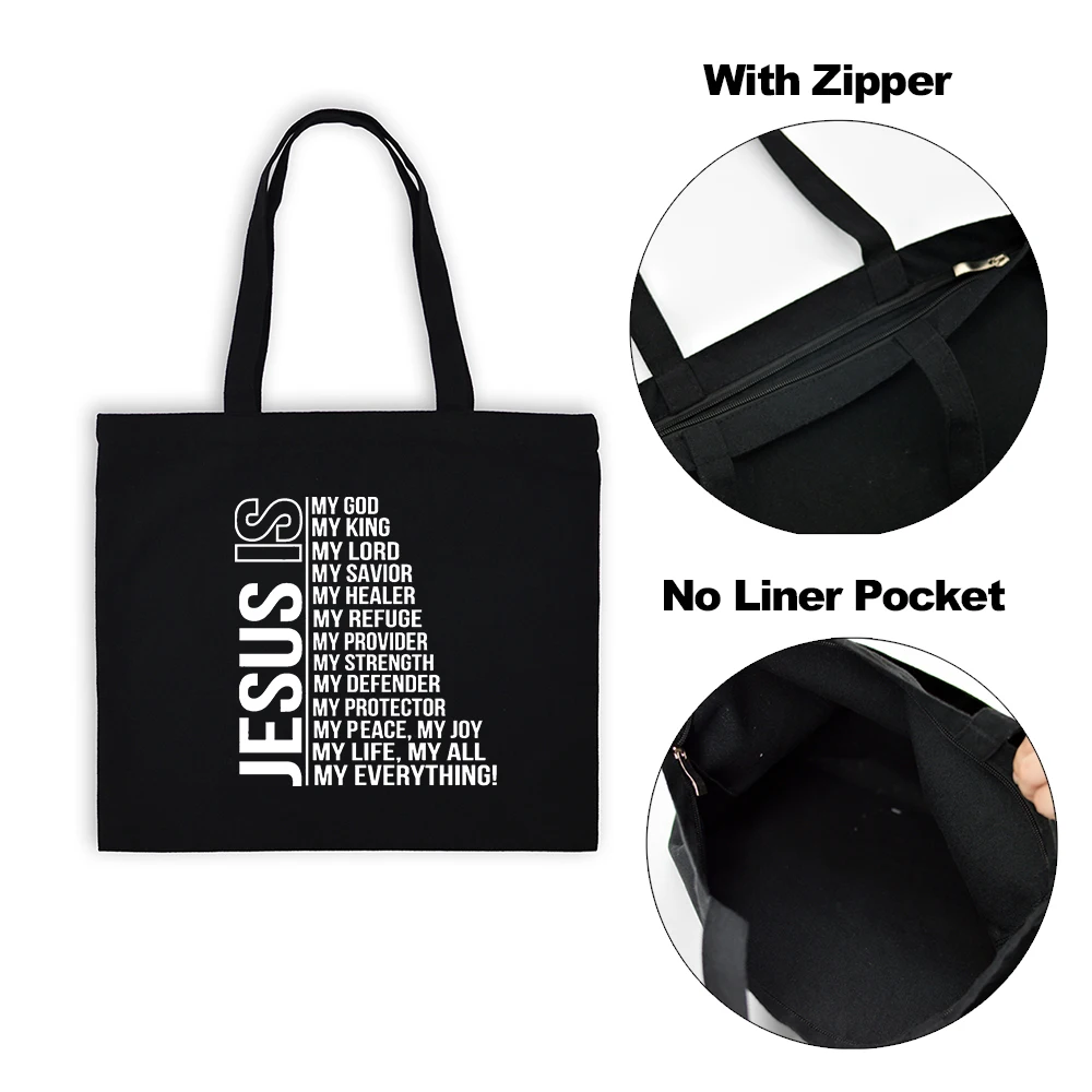 thumbnail image 1 of Bolso de compras de moda para mujer, bolso de lona con estampado de Jesús es mi Dios, bolso de hombro plegable, ecológico, reutilizable, bolso de compras cristiano para mujer, 1 of 5