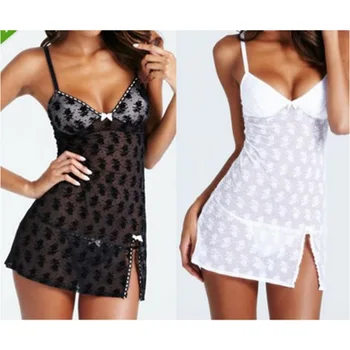 

Female Sexy Nightdress Suspenders Lace Sexy Comfortable Underwear Hollow Sleeveless V-Neck Erotic Nightgown Home Service