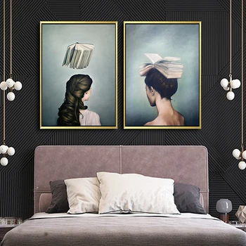

Abstract Book Woman Artwork Canvas Painting Modern Wall Art Posters and Prints Decorative Picture Living Room Home Decoration